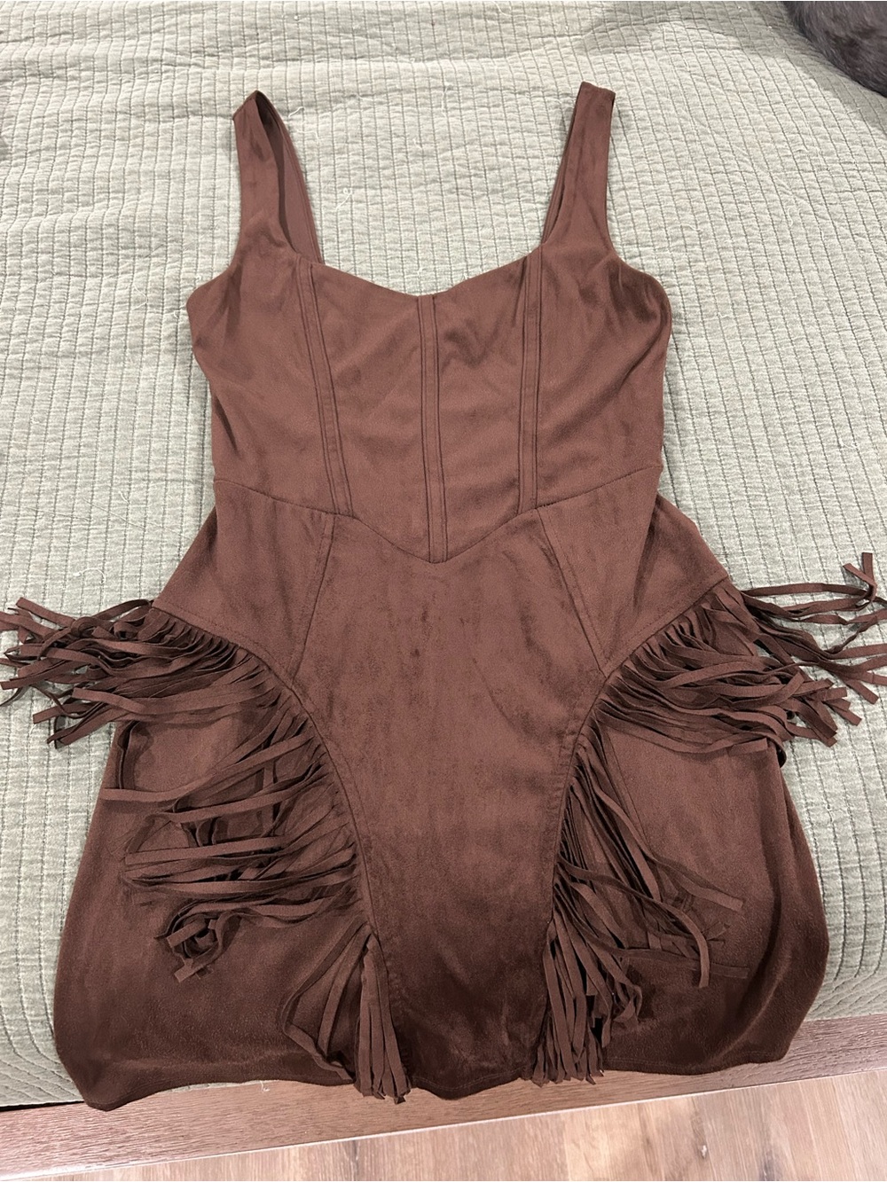 Trixxi Brown Sleeveless Fringe Mini Dress